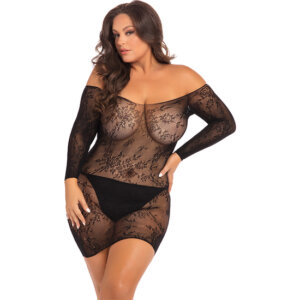OPEN SEASON OFF SHOULDER VESTIDO DE ENCAJE - NEGRO